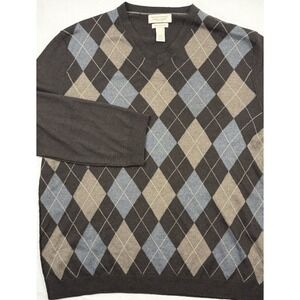 Lot of 2 Banana Republic Silk/Cashmere/Cot Sweater Brown Argyle & Navy/Black L